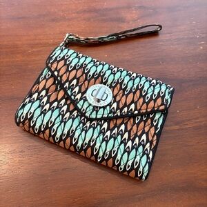 Vera Bradley Teal and Brown Patterned Wristlet